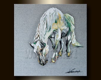 Horse Modern Animal Oil Painting Horse Portrait Textured Palette Knife Original Art 16X16 by Willson Lau