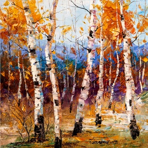 Original Autumn Birch Landscape Painting Oil on Canvas Textured Palette ...