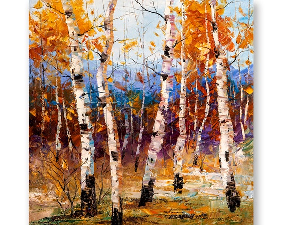 Autumn Landscape Oil Painting Textured Palette Knife Original