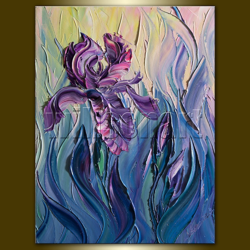 Madetoorder Modern Flower Iris Oil Painting Textured Palette Etsy