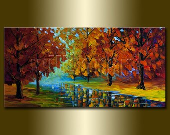 CUSTOM Original Seasons Tree Textured Palette Knife Autumn Landscape Painting Oil on Canvas Modern Art by Willson