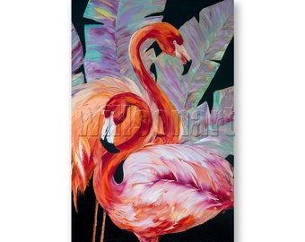 Original Flamingo Oil Painting Textured Palette Knife Contemporary Modern Animal Art 20X30 by Willson Lau