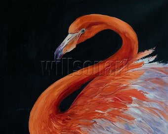 Flamingo Modern Animal Oil Painting Textured Palette Knife Contemporary Original Bird Art 16X20 by Willson Lau