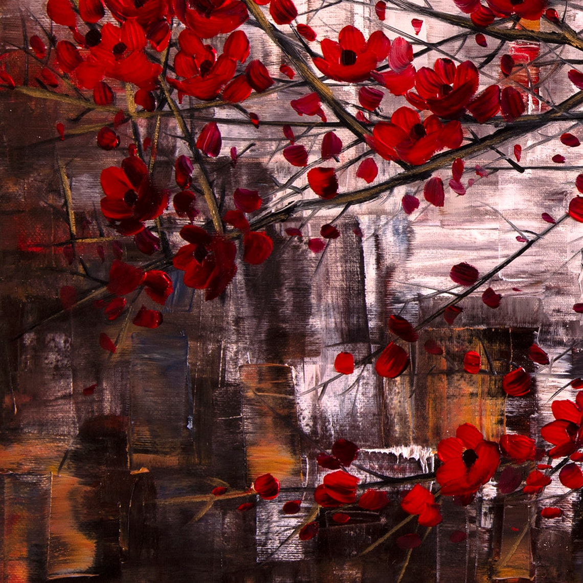 HUGE Original Asian Zen Art Modern Flower Canvas Oil Painting Etsy