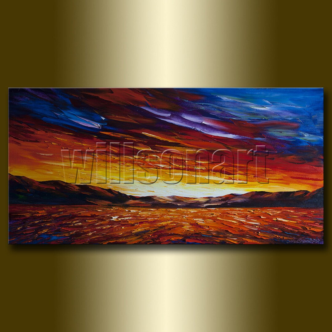 Sunrise Over the Sea Seascape Painting Oil on Canvas Textured - Etsy