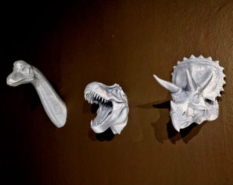 3‑Pack STL Dino Bundle - T. rex, Brachiosaurus (Support-Free) + Triceratops – High Detail 3D Print Files w/ Wall Mounts – Jurassic Wall Art