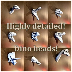 3D Printed Dinosaur Wall Mounts – Choose from 9 Realistic Dino Heads – Jurassic Home Decor – UniMount System – Custom Pack & Size