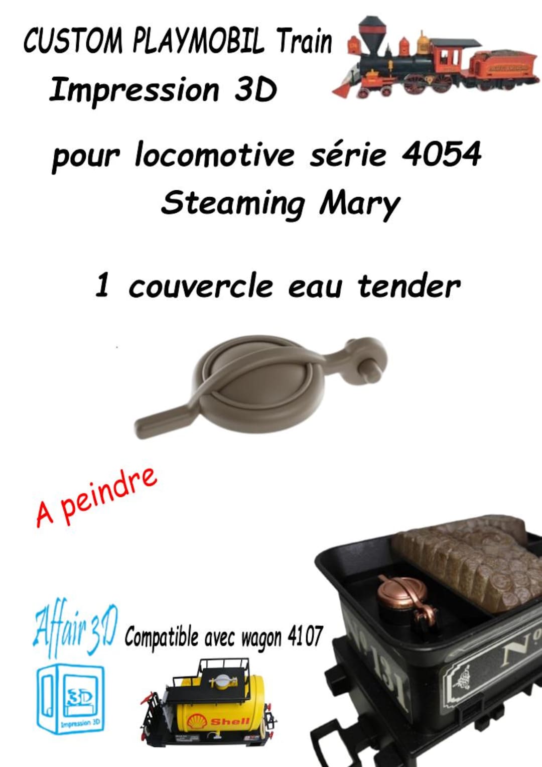 Toit De Guérite Long Pour Train Playmobil - Custom 3D Compatible Réf. 4029, 4031, 4116 - Occasion Très Bon État