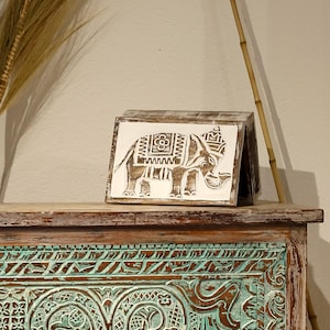 Hand-Carved Wooden Box – Boho Style Jewelry Box, Rustic Decorative Chest with Tribal Design, Distressed Wood Keepsake Box