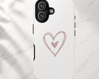 Handwritten Doodle Heart Pink Rose Stripes iPhone 17 Case | Tough Cases