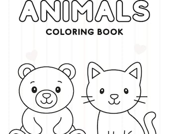 Animal Coloring Book, Printable Coloring Sheets for Kids, Contains 7 Coloring Pages, Instant Download PDF