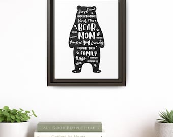 Bear Mom Silhouette Wall Art Matte Canvas Framed | sustainable | eco-friendly nursery family print | mothers day gift | gift for mom
