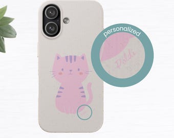 Personalized Sustainable Cat Doodle Illustration iPhone 17 16 15 14 Case | Biodegradable