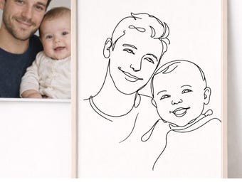 Custom Line Art Portrait from Photo | Minimalist One Line Drawing | Family, Father & Child Illustration | Personalized Gift Printable