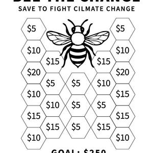 Bee Savings Challenge Printable – 250 Dollar / 500 Dollar / 250 Euro / 500 Euro Goal, Cute Budget Tracker