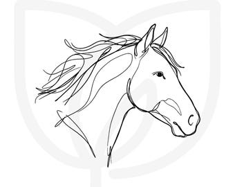 Horse Illustration PNG JPG PDF, Printable Black and White Horse Drawing, Horse Line Art, Instant Digital Download