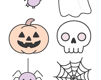 Pastel Halloween Horror Clipart Digital Files | Bat Ghost Pumpkin Skeleton Spider Web