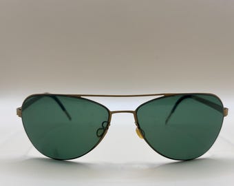 LINDBERG x Parisima – Gafas de sol estilo aviador vintage en titanio dorado mate con lentes verdes