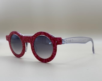 Swatch Eyes 90s – Red glasses with pink shape and turquoise clip with purple & green lines – Arty color block design – Collector