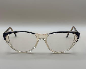 Vintage Marie Claire Eyeglasses – Model 763 54 16 827 – Clear & Textured Dark Acetate Frame