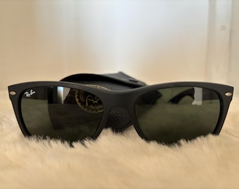 Authentic Ray-Ban New Wayfarer RB2132 | Matte Black Frame 58mm (Large) | Classic Everyday Sunglasses | Made in Italy