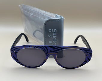 Swatch Eyes Vintage 90s – Purple Glasses with Black & Brown Stripes – Unique Graphic Design – Original Unisex Collector