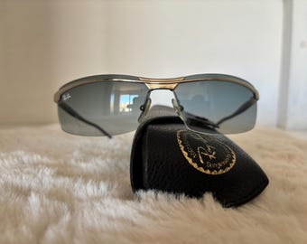 Authentische Ray-Ban RB3296 Halbrand-Sonnenbrille | Silbernes Metall, Y2K Sport Wrap, 67 mm | Matrix Retro Vibe | Hergestellt in Italien
