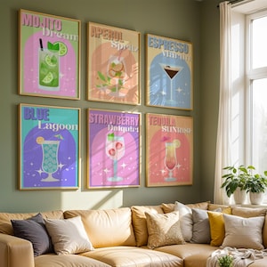 Cocktail Art Prints: Retro Bar Decor, Set of 6 (Digital Download)