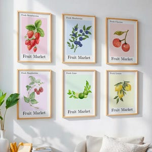 Fruit Market Gallery Wall Art Prints: Colorful Kitchen Decor (PDF Download, Set of 20)