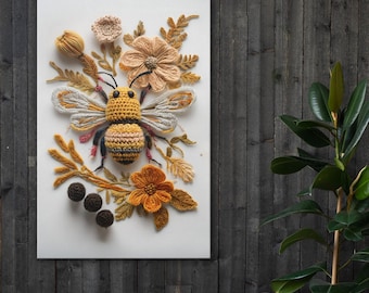 Boho Bee Wall Art – Boho Bee Wall Decor – Bee Wall Art Nursery – Floral Bee Home Decor – Bee Wall Art Print