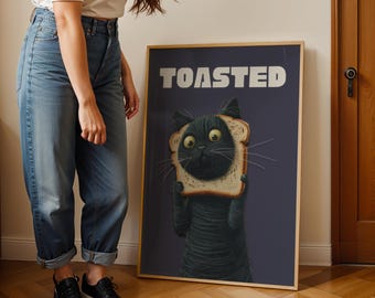 Black Cat Funny Wall Art Poster – Cute Kitten Print, Cat Lover Gift, Retro Cat Decor, Dopamine Wall Art, Funky Kitchen Art, Cat Mom Gift