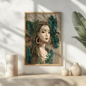 Black Woman Digital Print Download | Afrocentric Wall Art | Tropical Wall Art Printable | Boho Woman Portrait | Instant Download