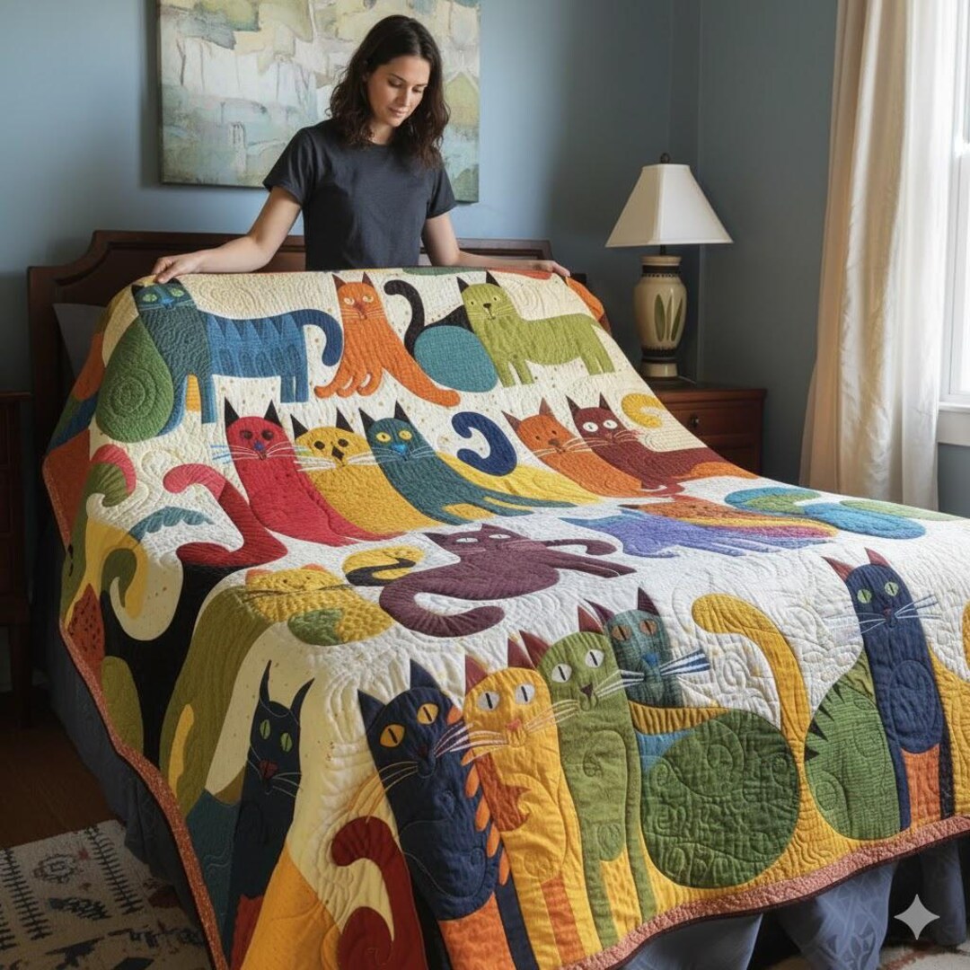 Whimsical Cat Quilted Blanket NCU0PD243