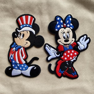 Mickey and Minnie 250th USA Embroidered Patch, Disney 250 Years of Freedom Iron On Jackets, Patriotic Cartoon, USA Flag 1776-2026