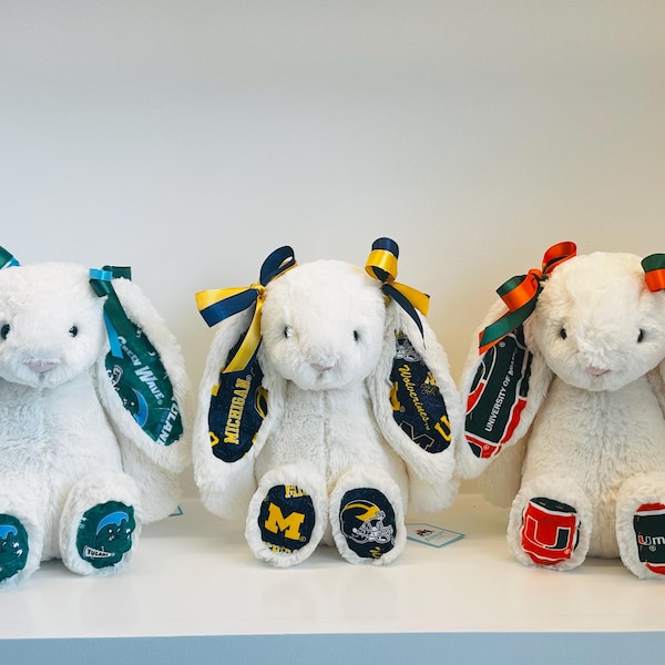 Custom College Jellycat Bunny: Personalized Plush for Graduation, Dorm Decor