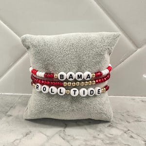 Alabama Themed Game Day Beaded Bracelet Set: Red, White & Gold