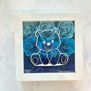 Teddy Bear Flower Box | Rose Box | Paper Flower Shadow Box | Gift for Baby Shower | Gender Reveal | Nursery| Baby Girl or Baby Boy | Custom