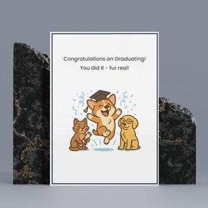 Printable Corgi Graduation Card – Funny Card from the Dog – A4 Foldable Pet Greeting – Instant Download Digital PDF