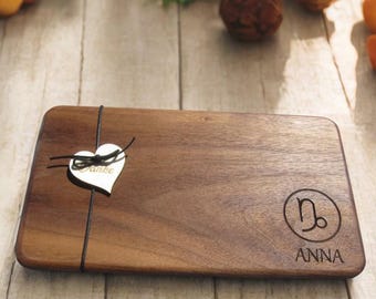 Breakfast board, breakfast board, zodiac sign, birthday, cutting board with laser engraving, wooden board, walnut, handmade, gift