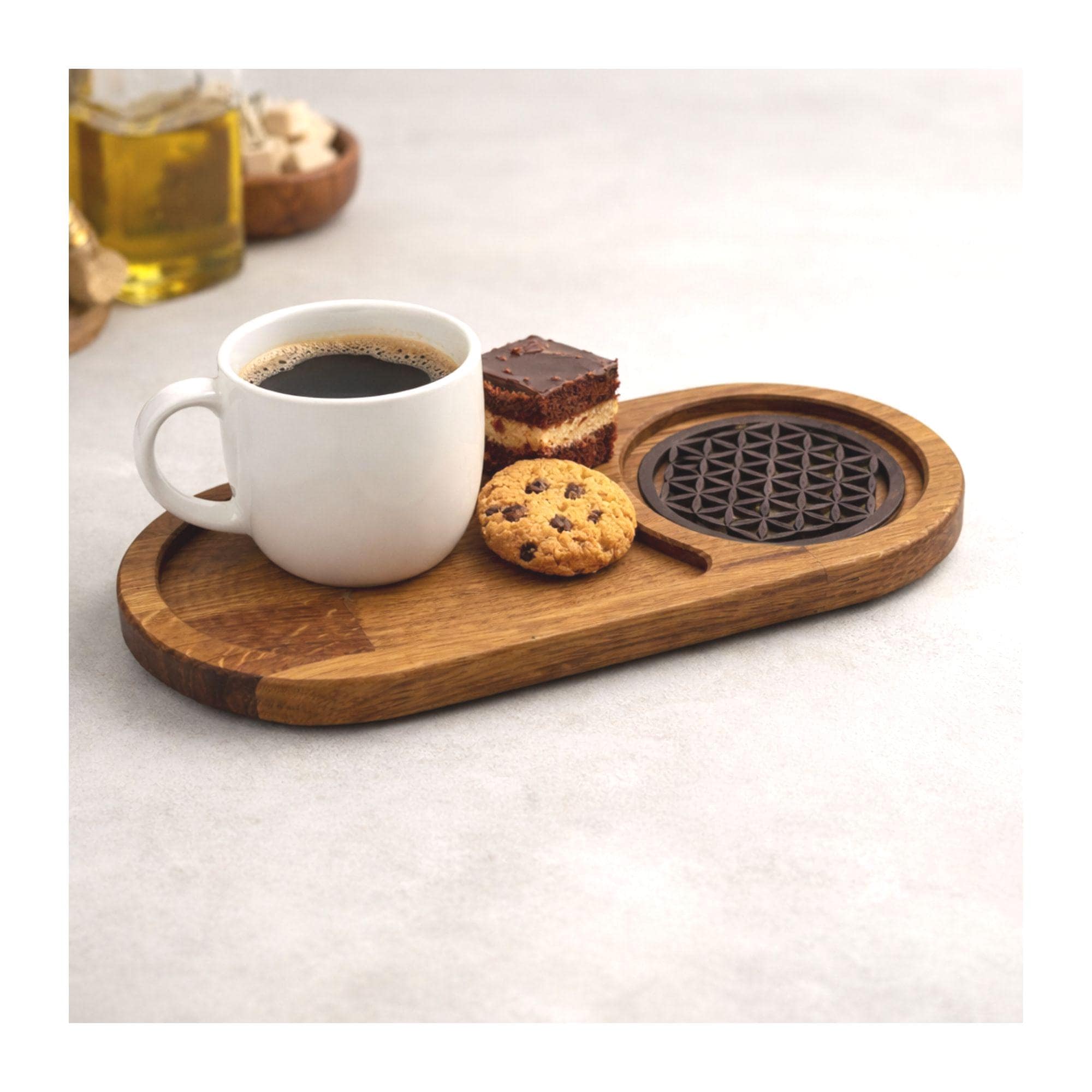 Kaizen Casa Vassoio da portata rettangolare in legno, piatto in legno, vassoio per tè/bevande, vassoio da portata per cena, vassoio per snack, dimensioni 40,64 x 30,48 x 5,08 cm