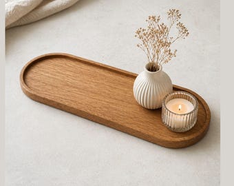 Ovales Tablett aus Eiche | Holztablett  | Dekotablett für Küche Bad Wohnzimmer | massives Eichen Tablett für Schmuck- & Kaffee