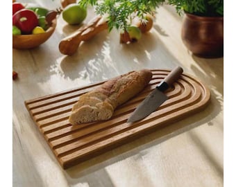 Tabla de cortar de roble macizo | Tabla de servir con ranuras | Tabla de madera de alta calidad | Hecha a mano