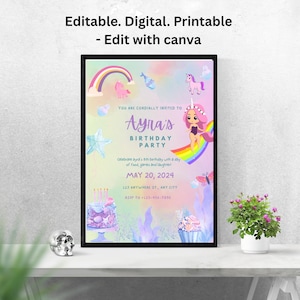 Unicorn Birthday Invitation, Unicorn Invitation, Rainbow Unicorn Birthday Invite, Pastel Unicorn Invitation Printable 3rd 4th 5th 6th 7th