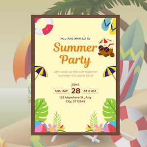 Editable summer party invitation, Summer Invites, End of Summer Party Invitation, Summer Party Invitation, Summer Invites, Digital editable