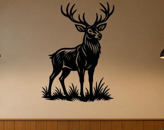 Wooden deer wall art | Laser-cut wildlife wall decor | Modern rustic style for living room, office or hunting room