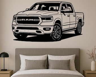 Ram 1500 MDF wall art. Laser-cut pickup silhouette, perfect for mancave, garage or as a unique gift for car and truck lovers.
