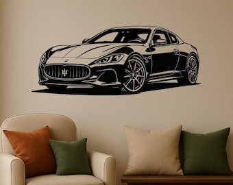 Maserati GranTurismo Wandbild aus Holz | Lasergeschnittene Sportwagen-Silhouette | Handgefertigtes Wandbild | Geschenk für Supersportwagen-Fans