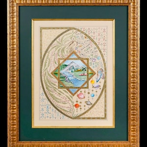 Handgeschilderde Tezhip-kunst islamitische natuur schilderij vier seizoenen kunstwerk bladgoud Ottomaanse verlichting uniek muurdecor