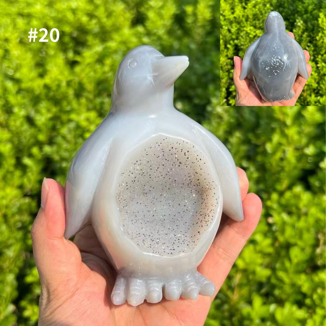 手彫りの瑪瑙ジオードペンギン：天然水晶の置物 - Etsy 日本