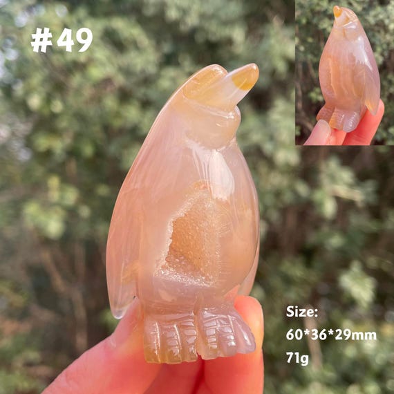手彫りの瑪瑙ジオードペンギン：天然水晶の置物 - Etsy 日本